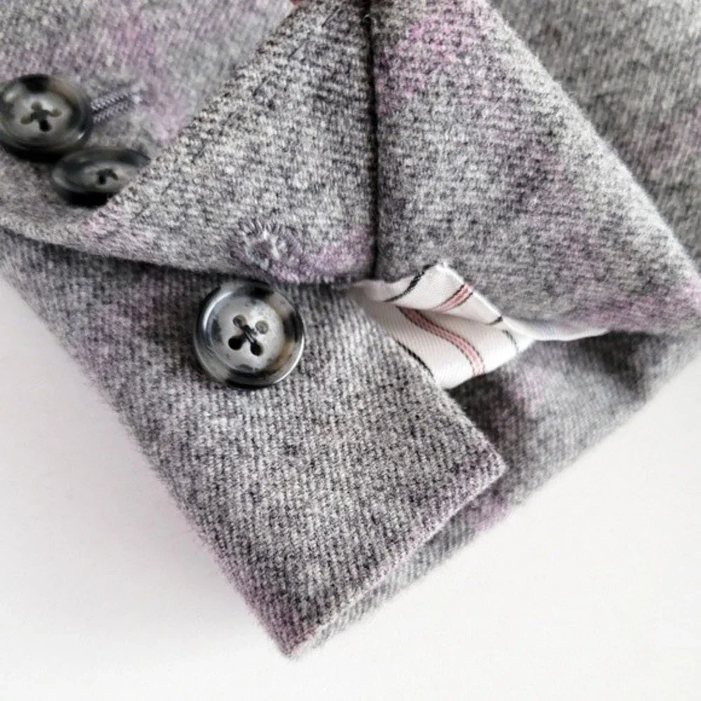 Adrian Jules Sport Coat Flannel Wool Blazer Plaid Gray Purple Mens 43 - Picture 6 of 15